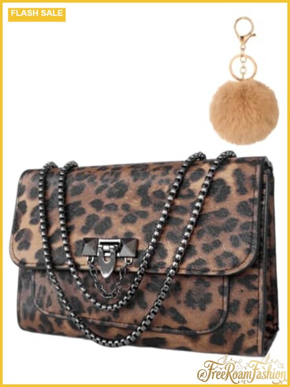 Leopard Print Chain Shoulder Bag Crossbody Clutch Women Purse